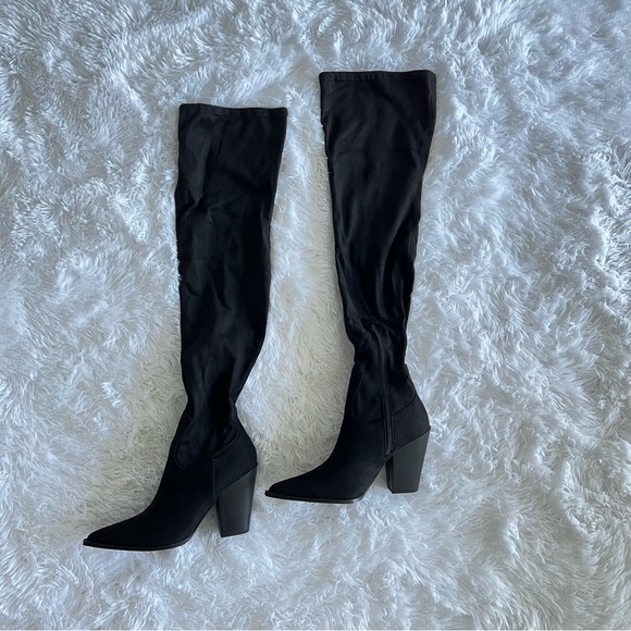 NWT LULUS Kaz Black Suede Pointed-Toe Over-the-Knee Boots - Picture 7 of 10